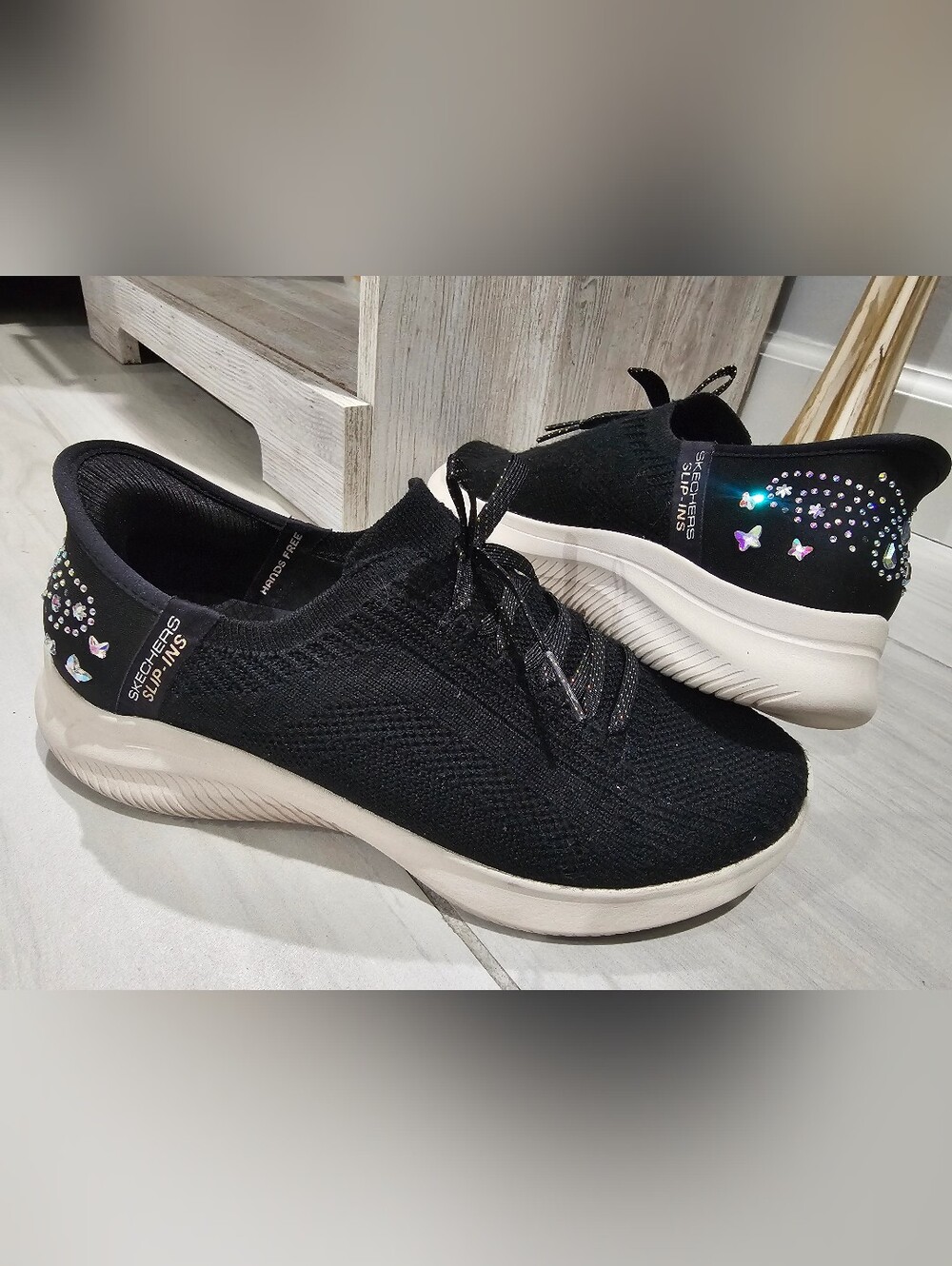 Skechers Slip Ins Women's Black Slip-On Hands Free Knit Sneakers Size 6.5